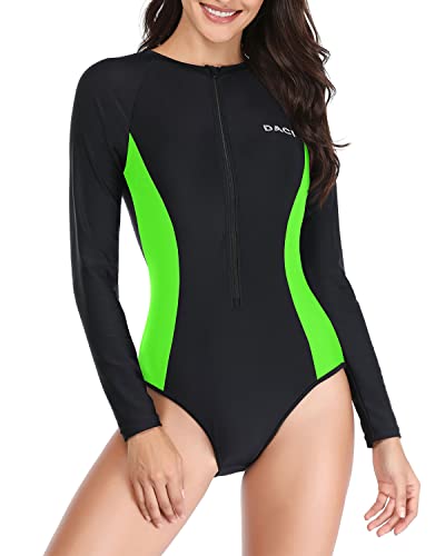 Women's Long Sleeve Diving Rash Guard Bathing Suit-Black