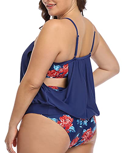 Flirty Plus Size Tankini Swimsuits Shorts For Women-Blue Floral