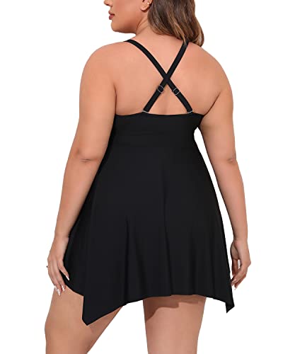 Women Retro Two Piece Swimsuit Boyshorts For Big Bust-Black