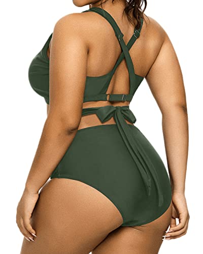 2 Piece Padded Support Plus Size Bikini Swimsuit-Army Green