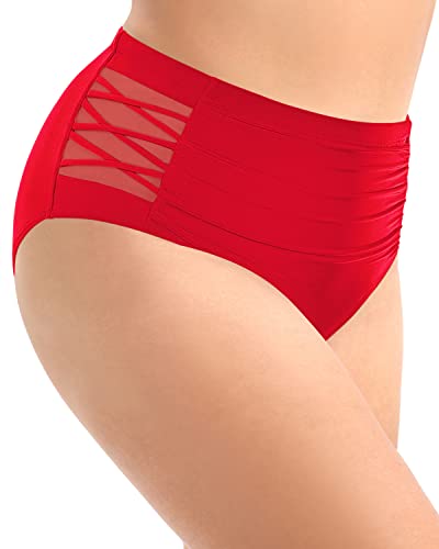 Sexy And Comfortable Plus Size Ruched Bikini Bottom Full Coverage-Red