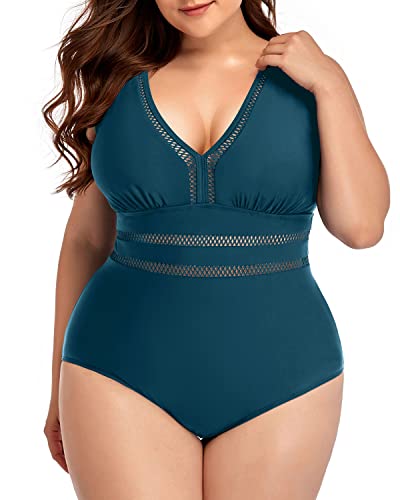 Adjustable Shoulder Straps One Piece Swimsuits For Women Plus Size-Teal