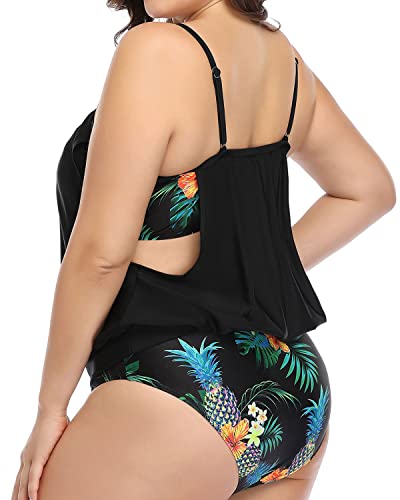 Women's Flattering Plus Size Tankini Swimsuits-Black Pineapple