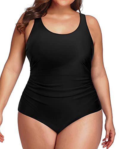 Backless Low Cut Plus Size Sport Swimsuit For Curvy Women-Black