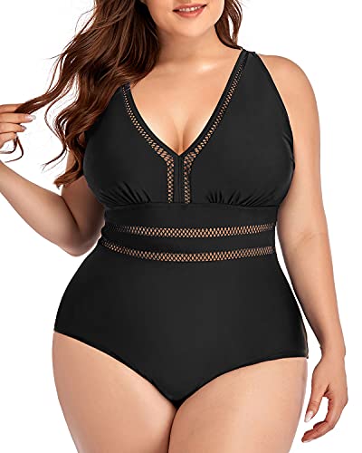 Adjustable Strap Plus Size Backless Swimsuit-Black