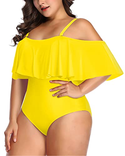 Stylish Flounce Top Tummy Control One Piece Swimwear-Neon Yellow