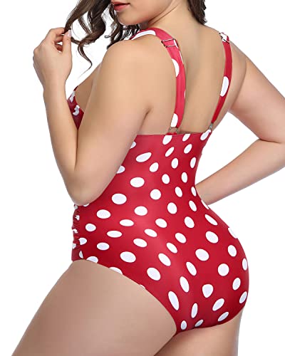 Backless Front Cross Plus Size Swimsuits For Women-Red Dot