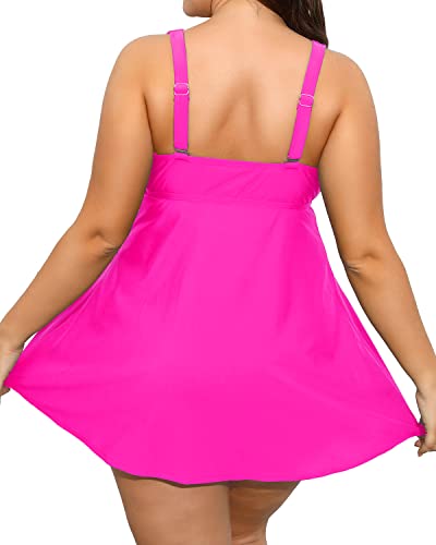 Slimming Tummy Control Plus Size Swim Dress Built-In Bra-Neon Pink And Black