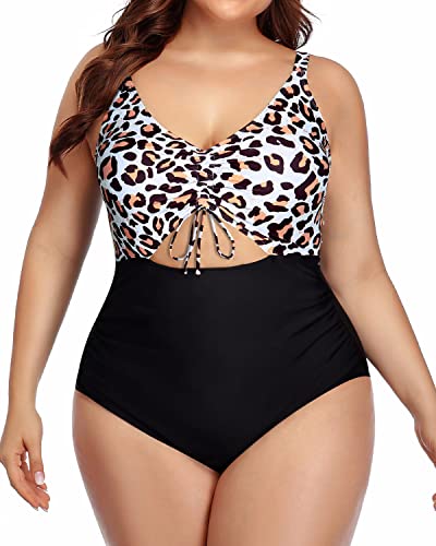 Classic V Neck Monokini High Waist Bottom-Black And Leopard