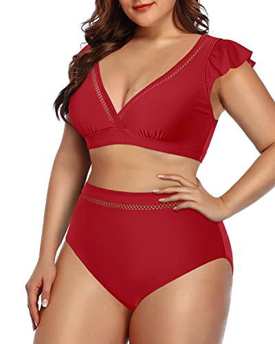 Stylish High Waisted Bikini Set Two Piece Swimsuits For Women-Red