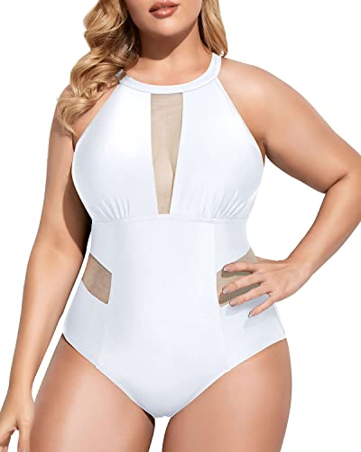 Elegant Cut Out One Piece Bathing Suit For Plus Size Women-White