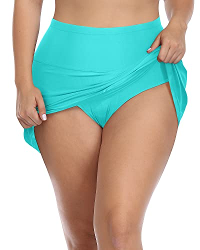 Tummy Control Swim Skirt Plus Size Tankini Bottom For Curvy Women-Aqua