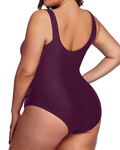 Slimming Backless Tummy Control Plus Size Bathing Suit-Maroon