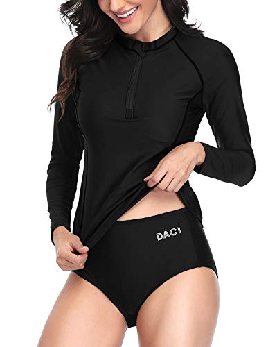 Women's Long Sleeve Rash Guard And Shorts Set-Black