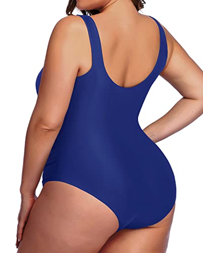 Athletic Backless Plus Size One Piece Bathing Suit For Curvy Women-Blue