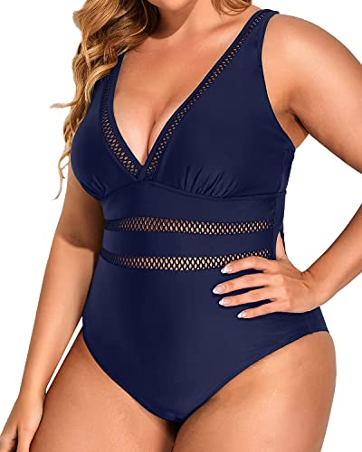 Elegant Push Up Bathing Suits For Plus Size Women-Navy Blue