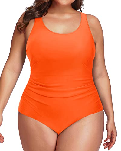 Modest Backless Plus Size Sport One Piece Swimwear-Neon Orange