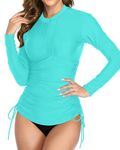 Women's Long Sleeve Rash Guard Swim Shirt Upf 50+-Aqua And Black