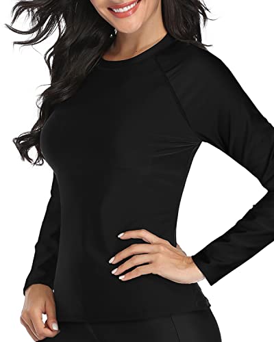 Comfortable Long Sleeve Swim Top For Women-Black