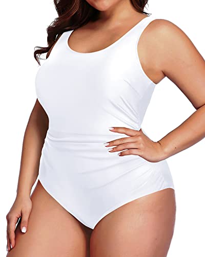 Plus Size Backless Tummy Control Ruched One Piece Swimsuit-White