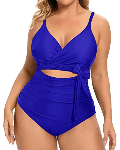 Sexy Wrap Tie Cutout Open Back Bathing Suits For Women-Royal Blue