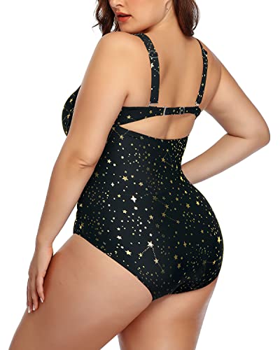 Women's Slimming High Waisted Plus Size Bathing Suit-Gold Stars