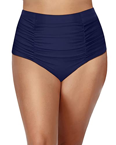 Stylish Plus Size High Waisted Retro Swim Shorts For Women-Navy Blue