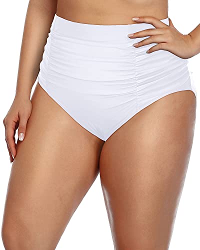 Flattering Shirred Tankini Bottoms High Waist For Women-White