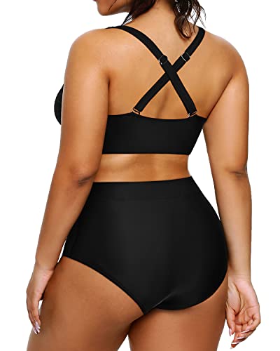 Removable Push Up Plus Size Bikini Set 2 Piece Swimsuit-Black