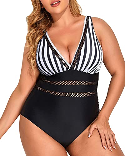 Comfortable Removable Padded Slimming One Piece Swimsuits-Black And White Stripe