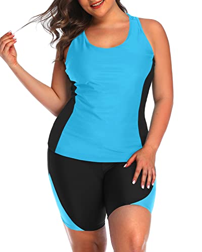 Stretchy Racerback Two Piece Athletic Tankini For Plus Size Women-Aqua