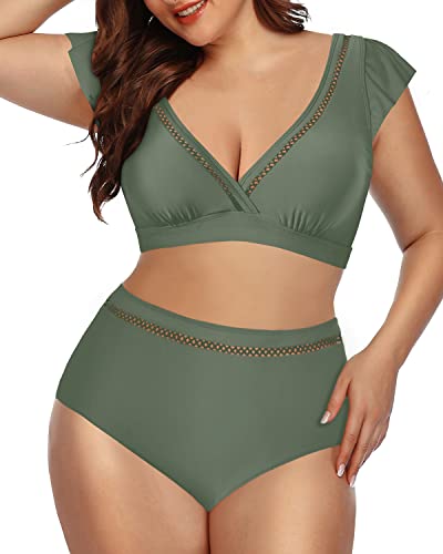 Elegant High Waisted Bikini Set Two Piece Swimsuits For Women-Olive Green