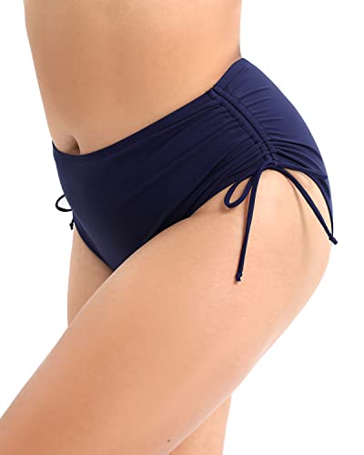 Plus Size Full Coverage High Waisted Swim Bottom-Navy Blue