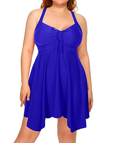 Ruffled Irregular Hem Flowy Tankini Swimdress For Women-Royal Blue And Black