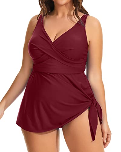 Twist Front Plus Size Bathing Suit For Women-Maroon