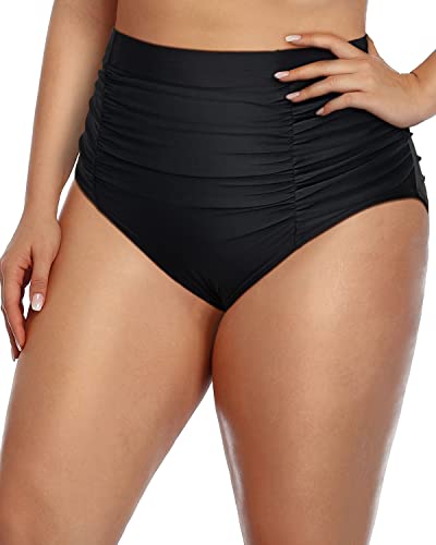 Vintage High Waisted Swim Shorts For Plus Size Women-Black