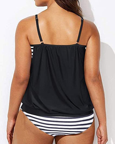 Women's Hide Problem Areas Plus Size Tankini Swimsuits-Black Stripe