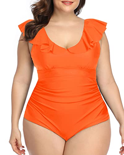 Slimming Tummy Control Falbala One Piece Bathing Suits-Neon Orange