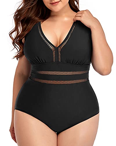 Adjustable Strap Plus Size Backless Swimsuit-Black