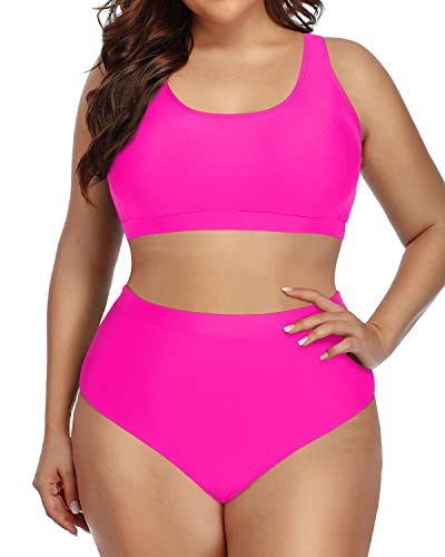 Modest And Supportive Plus Size Athletic Bikini Swimsuit-Neon Pink