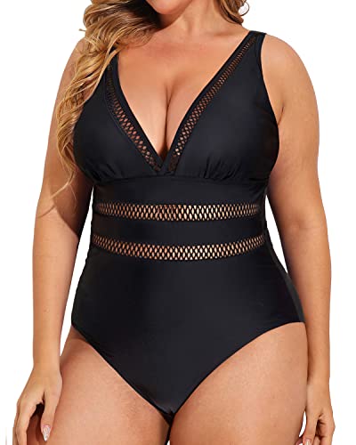 Plus Size Slimming One Piece Swimsuits For Curvy Women-Black