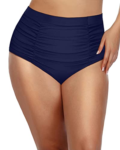 Stylish Plus Size High Waisted Retro Swim Shorts For Women-Navy Blue