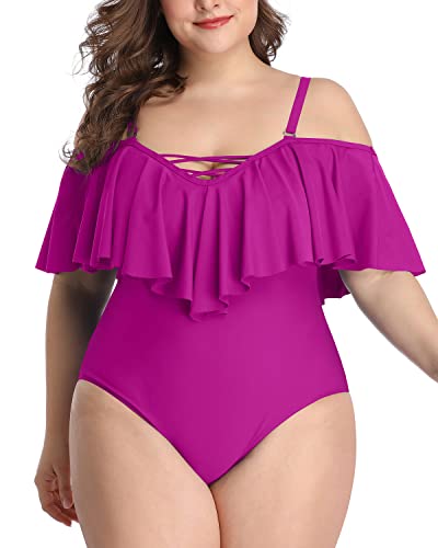 Vintage Style Bathing Suits For Plus Size Women-Hot Pink