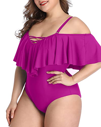 Vintage Style Bathing Suits For Plus Size Women-Hot Pink