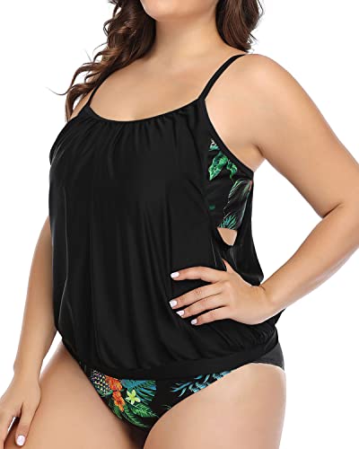 Women's Flattering Plus Size Tankini Swimsuits-Black Pineapple