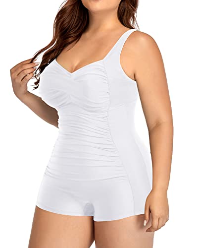 Front Twist Tummy Control Plus Size Tall Swimwear-White