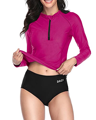 Uv Block Long Sleeve Rash Guard Shorts For Women-Purple