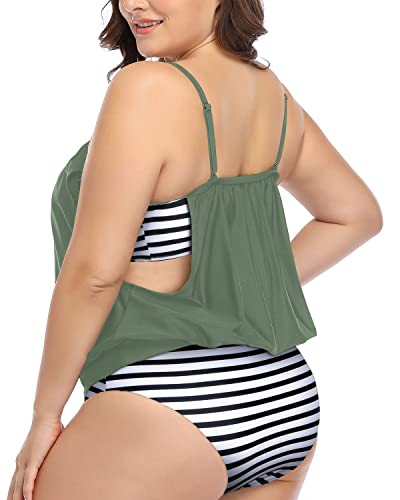 Deep Cut Side Tankini Padded Bra Plus Size Sporty 2 Piece Tankini-Green