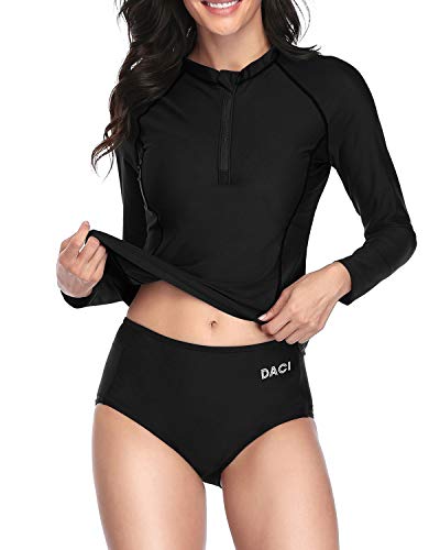 Women's Long Sleeve Rash Guard And Shorts Set-Black