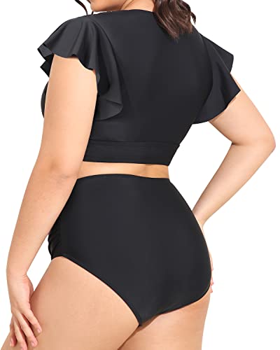 Sexy Women's Two Piece Bathing Suits Plus Size High Waisted Bikini Bottoms-Black